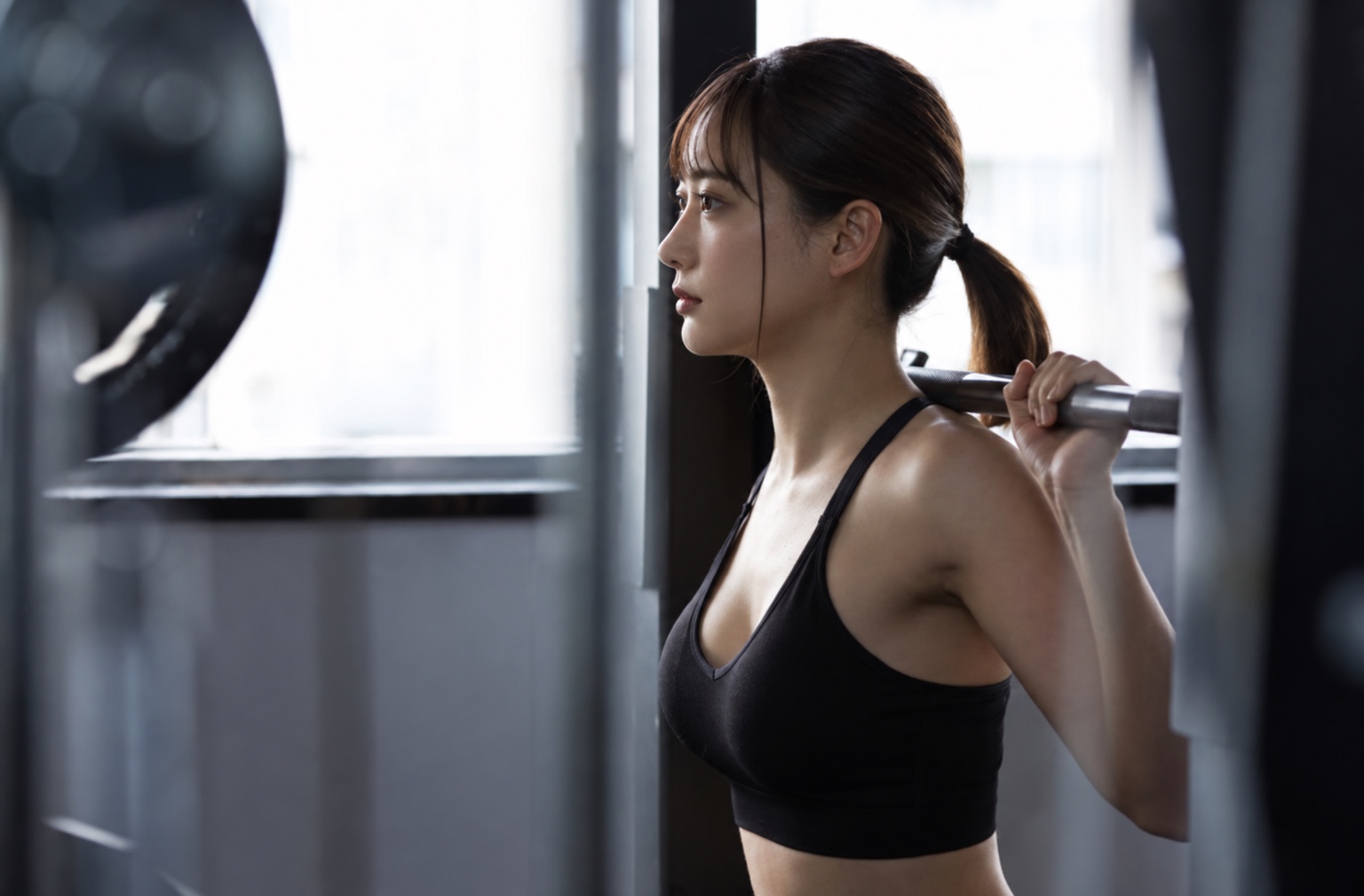 黒いウェアでトレーニングに取り組む女性のイメージ